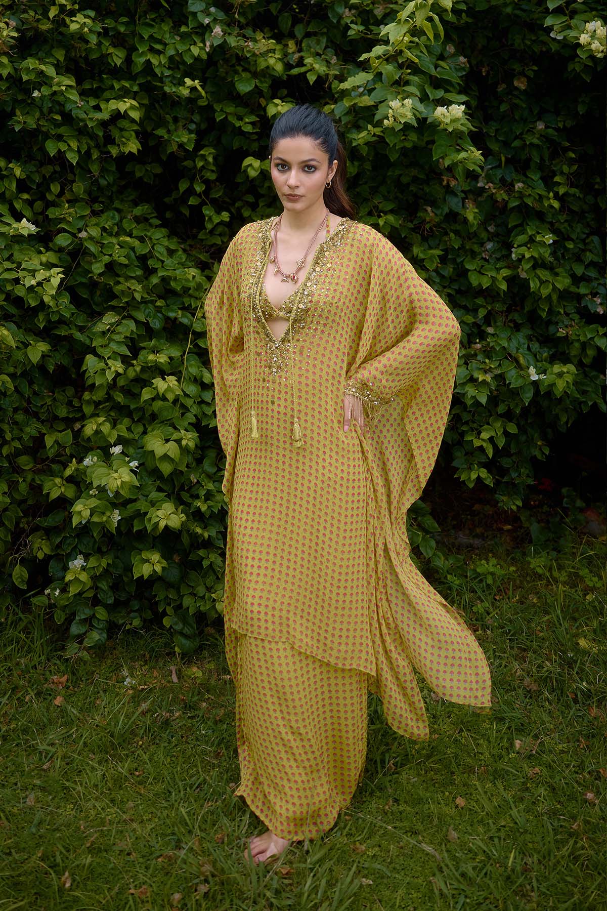Nikasha Mehbooba Olive Kurta indian designer wear online shopping melange singapore 