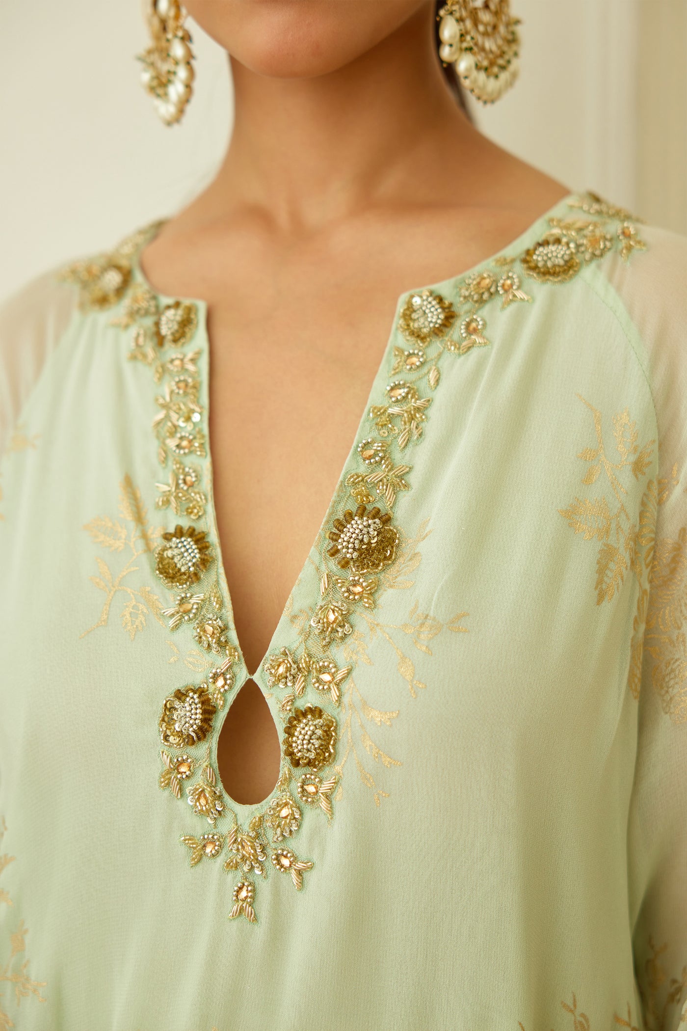 Nikasha Mint Foil Embroidered Sharara Set Indian designer wear online shopping melange singapore