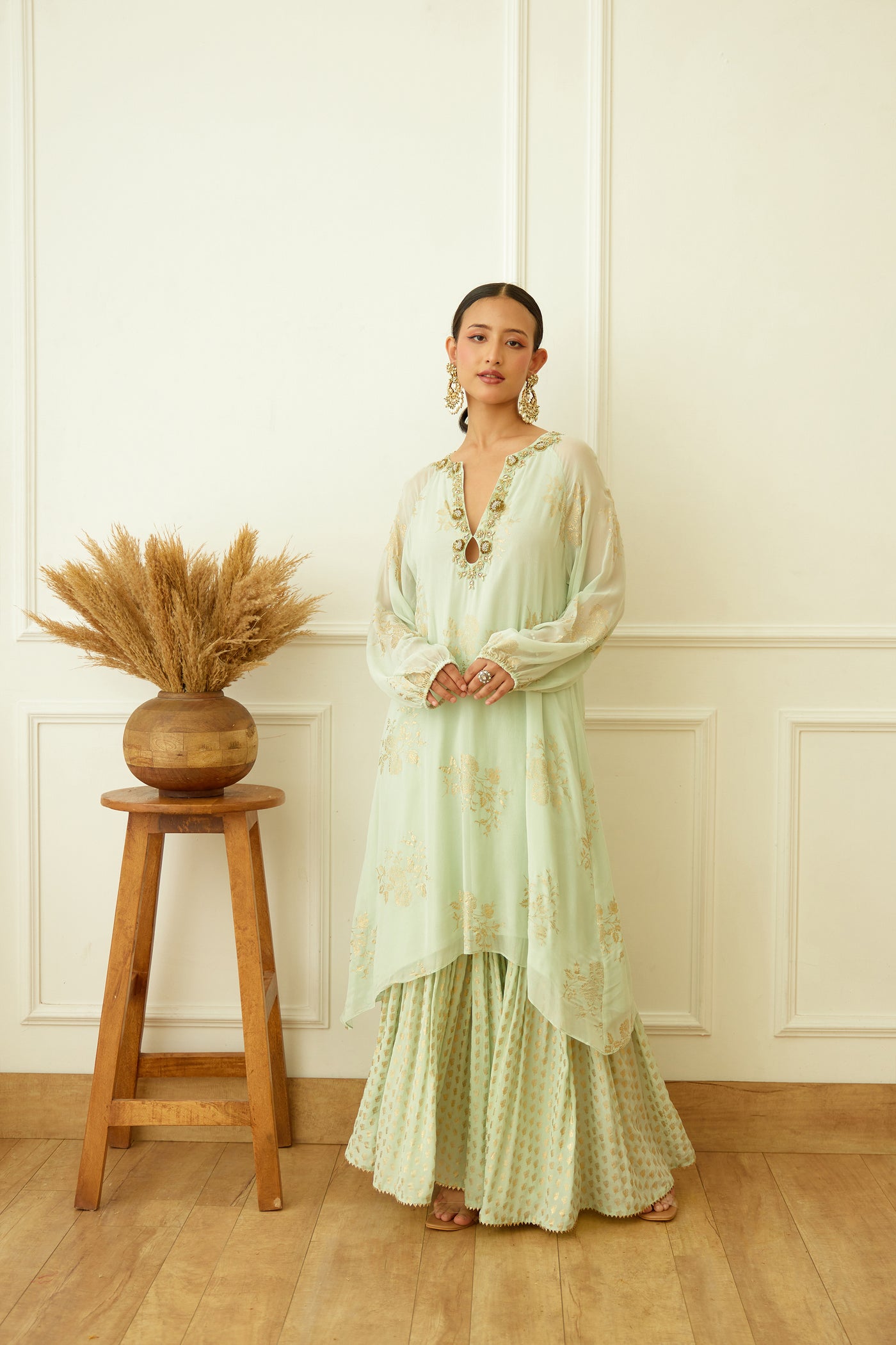 Nikasha Mint Foil Embroidered Sharara Set Indian designer wear online shopping melange singapore