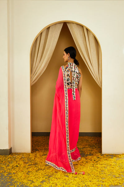 Nikasha Mithai Pink Pure Silk Chiffon Saree Indian designer wear online shopping melange singapore