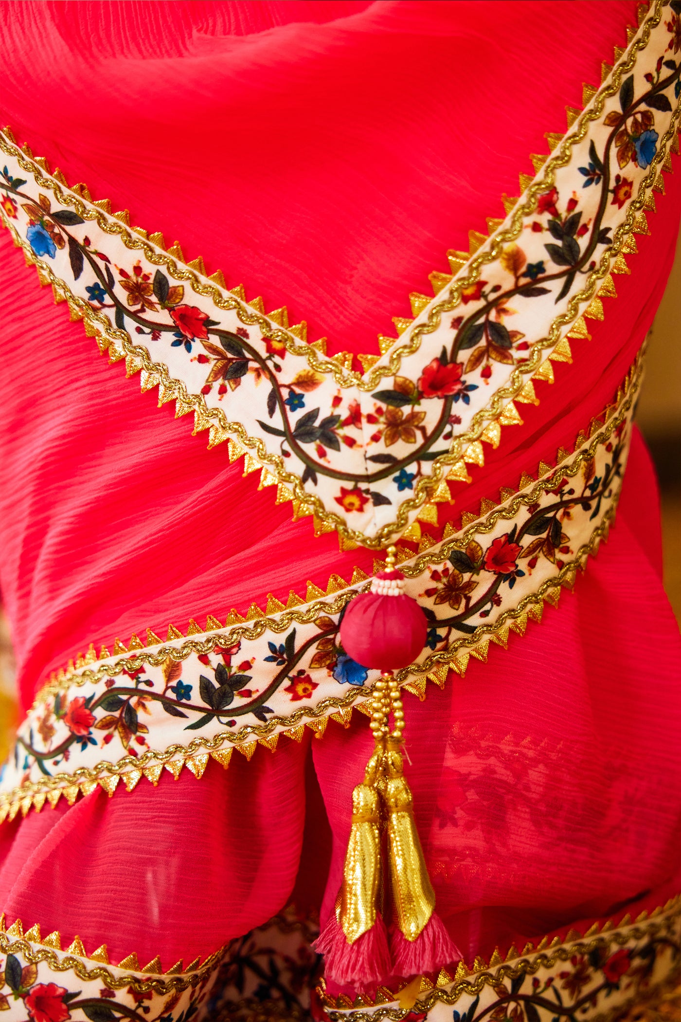 Nikasha Mithai Pink Pure Silk Chiffon Saree Indian designer wear online shopping melange singapore