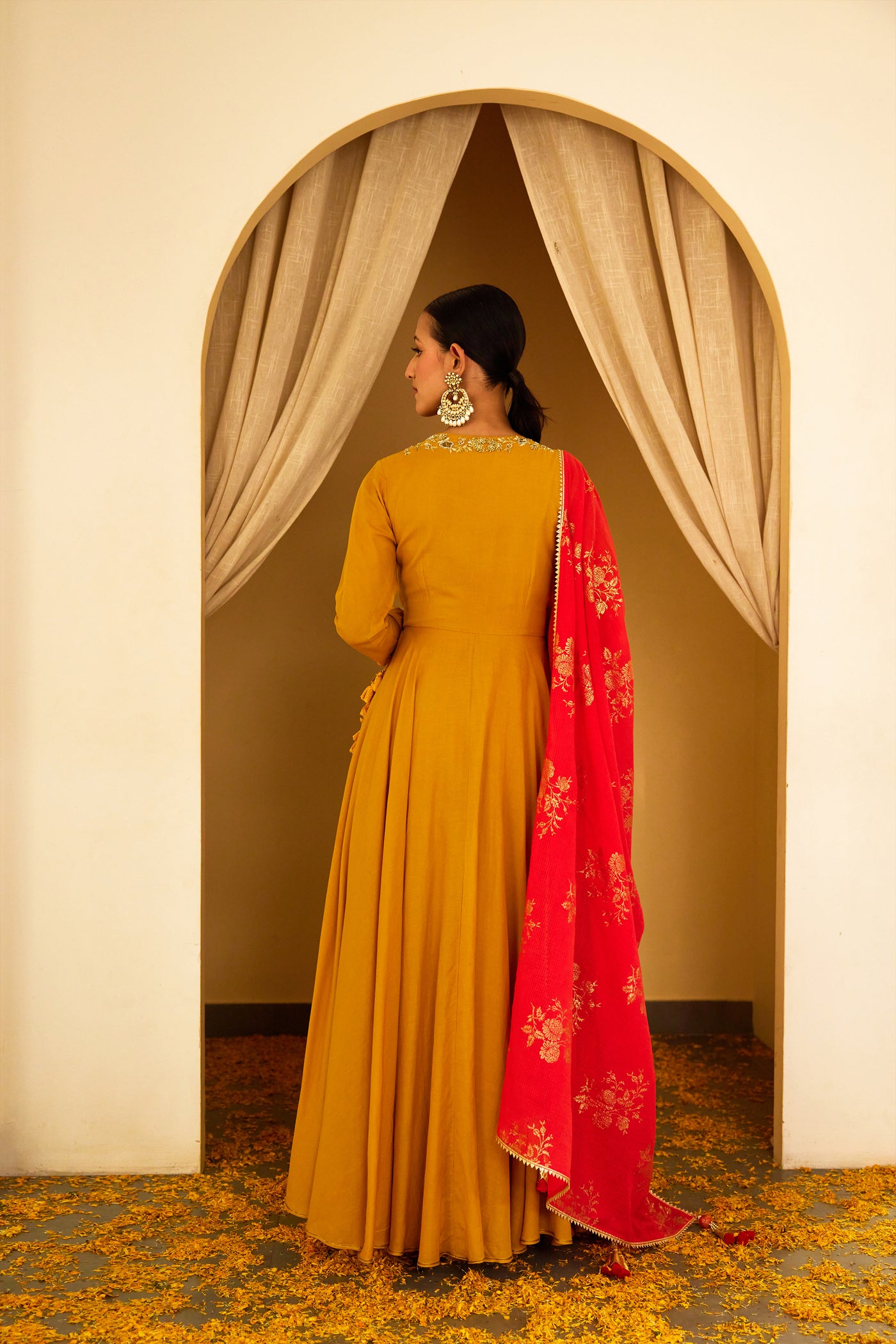 Nikasha Ochre Embroidered Angrakha Set Indian designer wear online shopping melange singapore