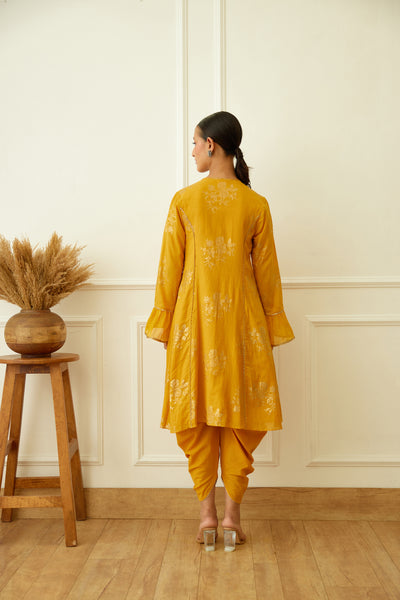 Nikasha Ochre Foil Dhoti Indian designer wear online shopping melange singapore