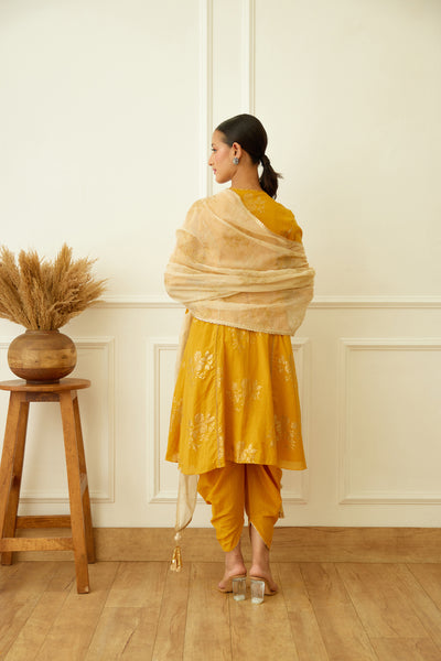 Nikasha Ochre Foil Dhoti Set Indian designer wear online shopping melange singapore