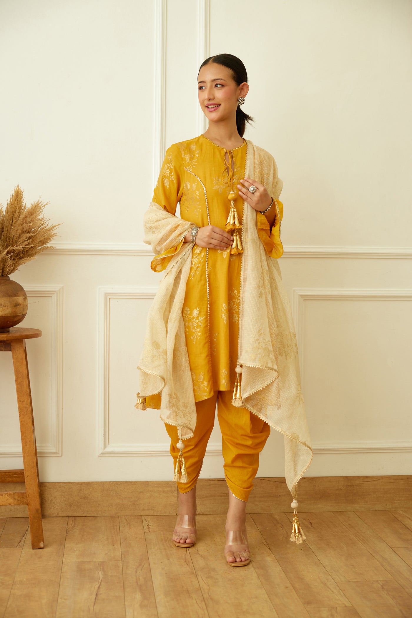 Nikasha Ochre Foil Dhoti Set Indian designer wear online shopping melange singapore