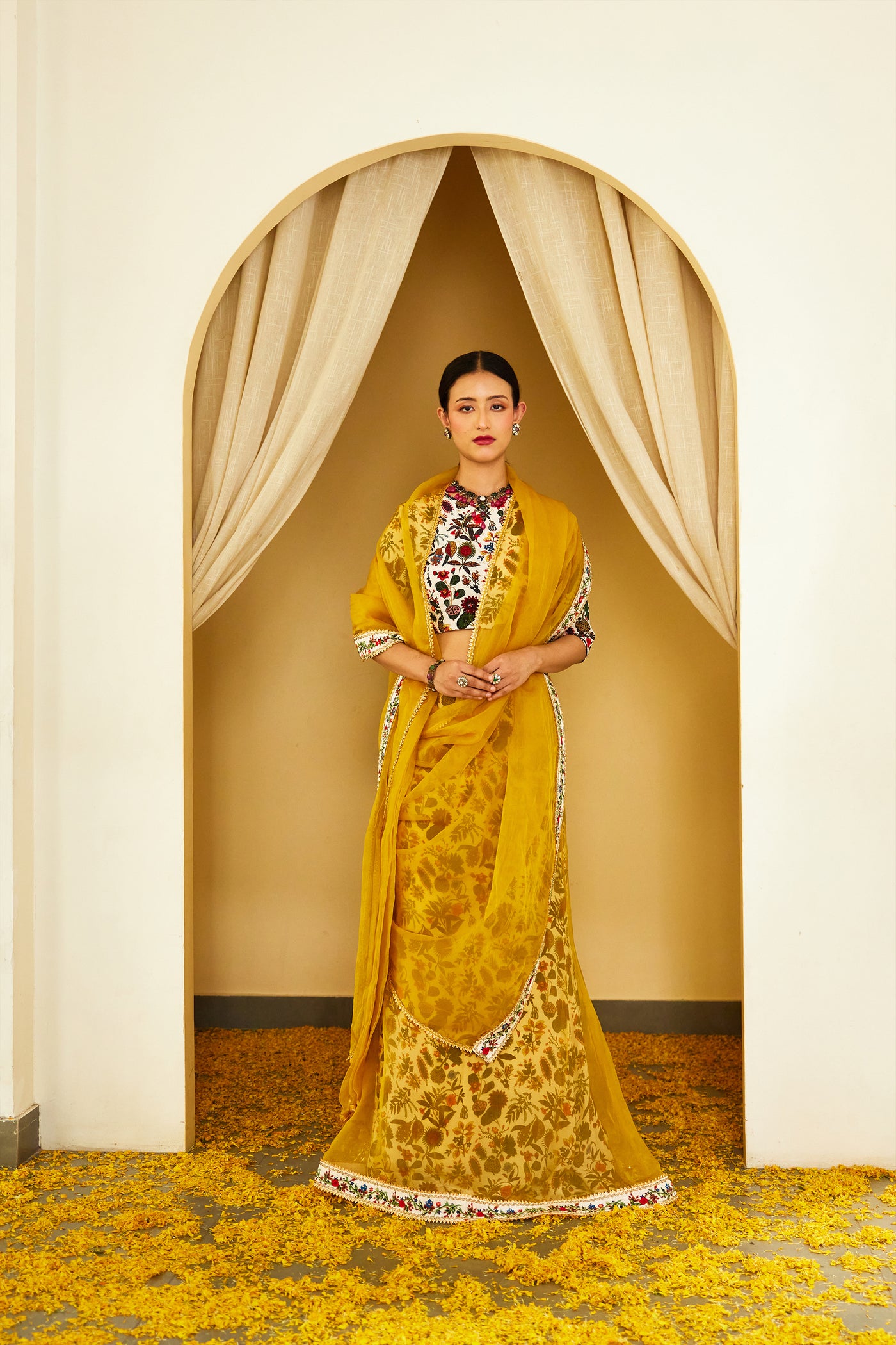 Nikasha Ochre Pure Organza Double Layer Lehenga Set Indian designer wear online shopping melange singapore