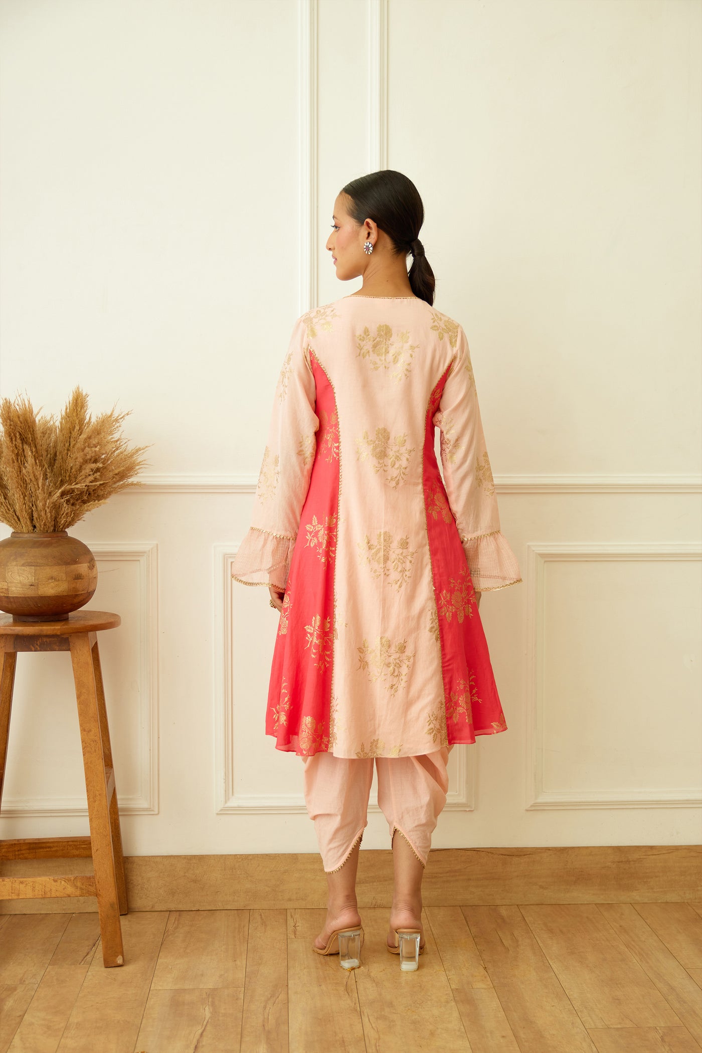 Nikasha Peach Foil Dhoti Set Indian designer wear online shopping melange singapore