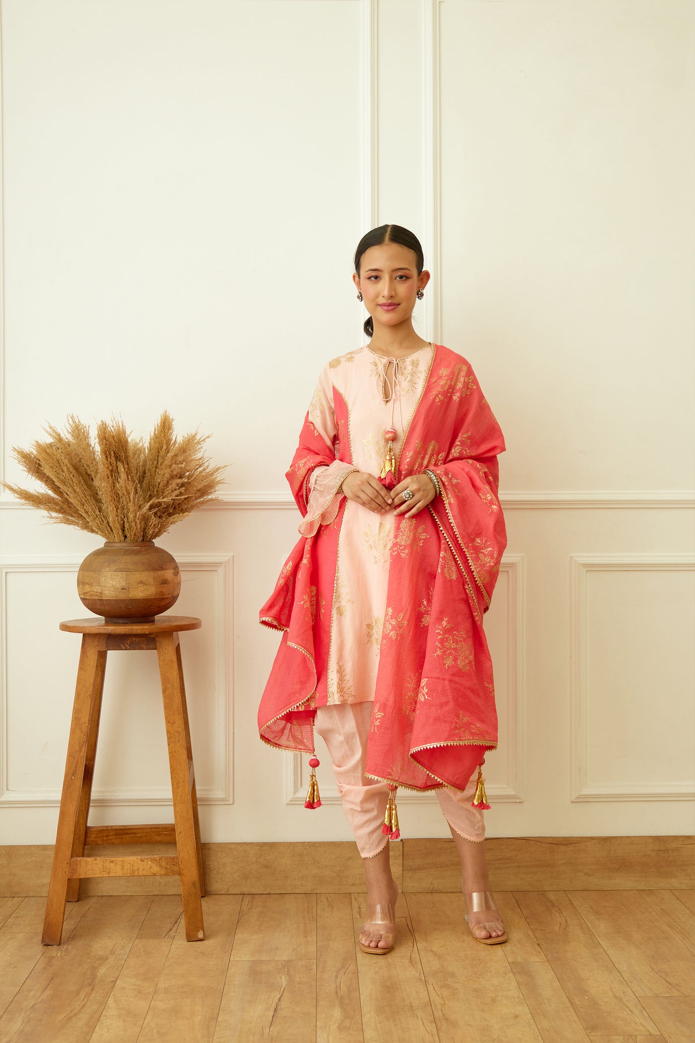 Nikasha Peach Foil Dhoti Set Indian designer wear online shopping melange singapore