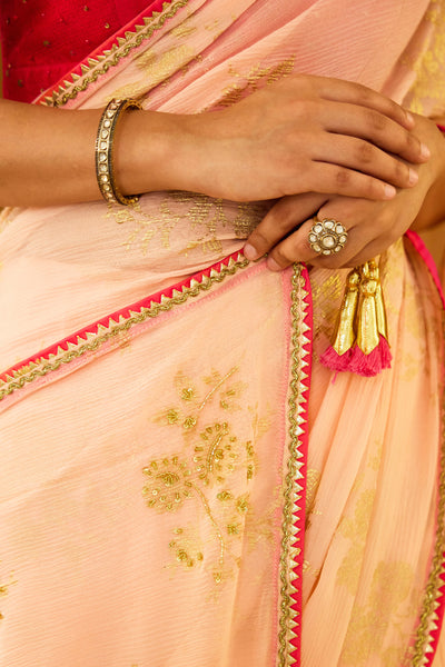 Nikasha Peach Foil Pure Silk Chiffon Saree Indian designer wear online shopping melange singapore
