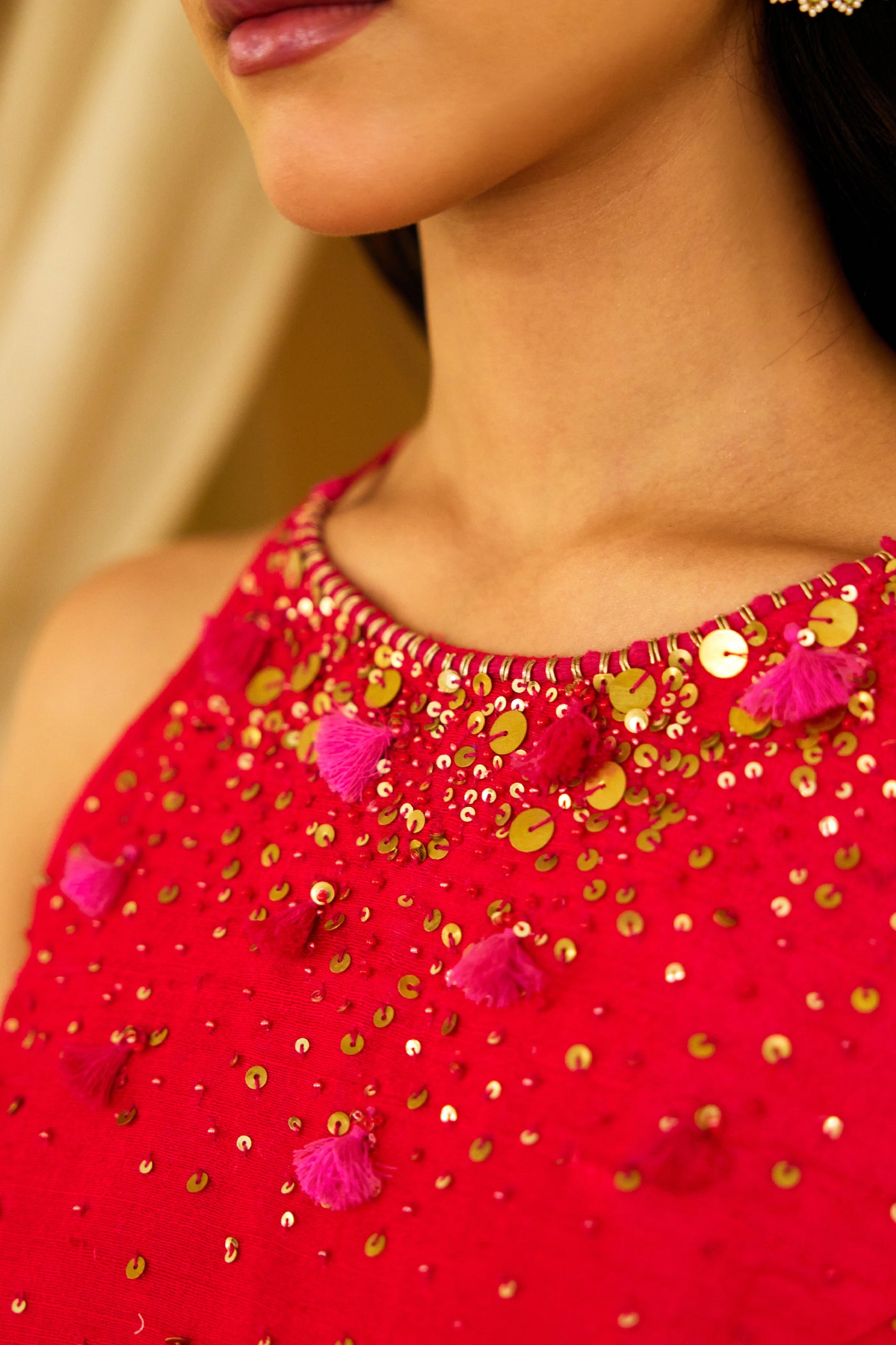 Nikasha Peach Foil Pure Silk Chiffon Saree Indian designer wear online shopping melange singapore