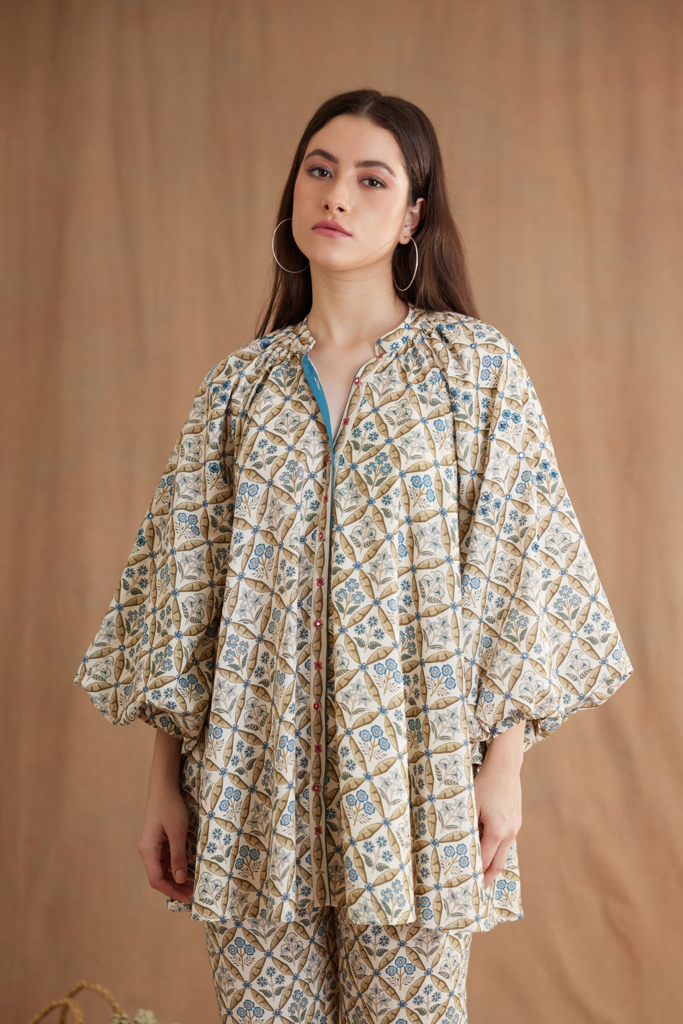 Nikasha Bespoke Gathered Neck Shirt Dress Indian designer wear online shopping melange singapore