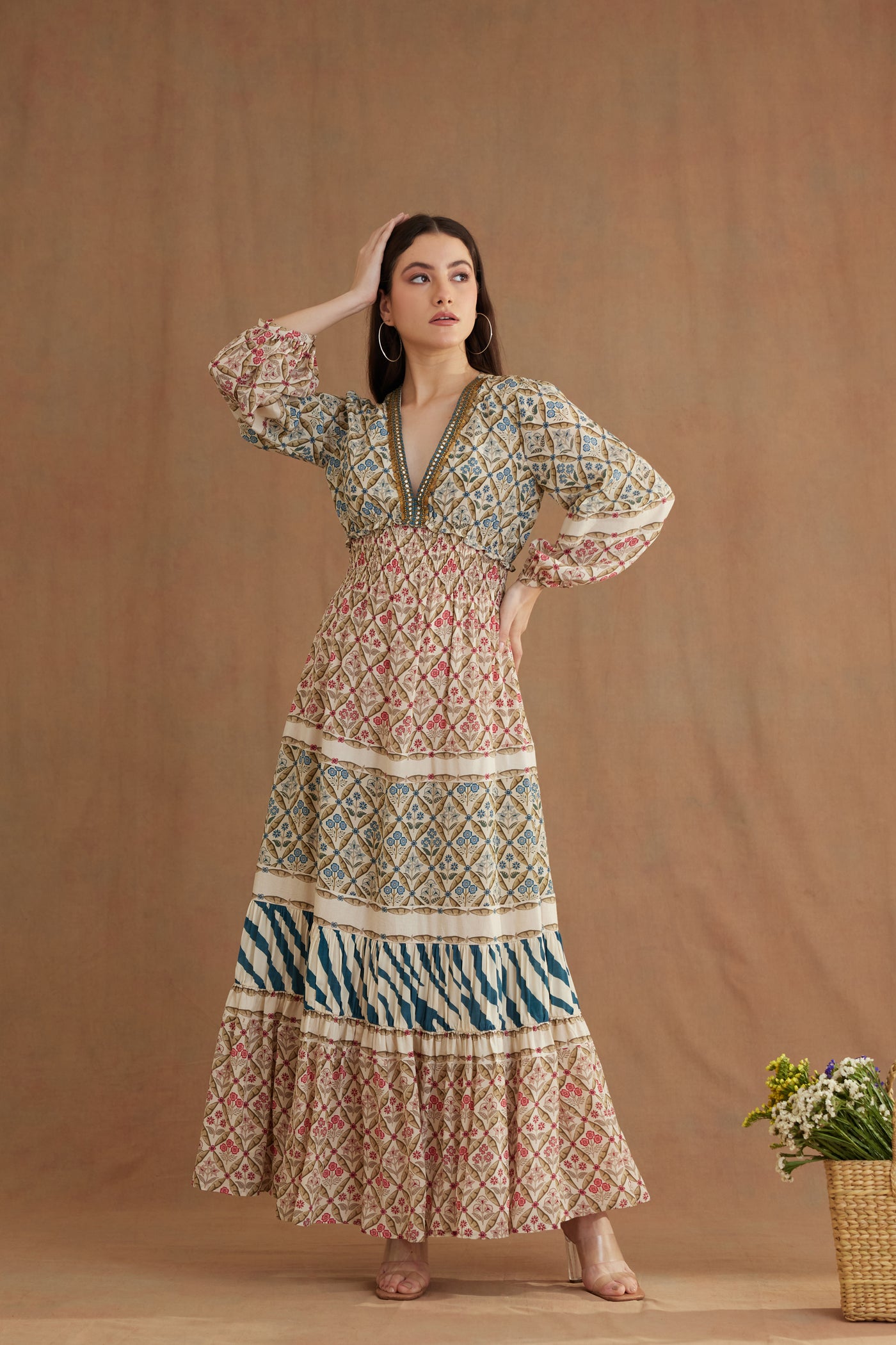 Nikasha Bespoke Tier Maxi Dress Indian designer wear online shopping melange singapore
