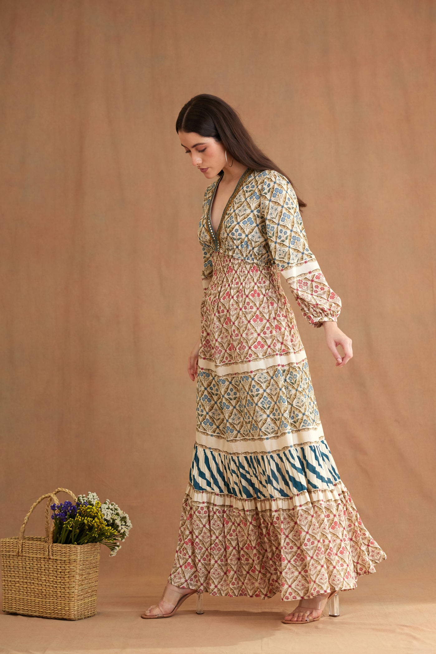 Nikasha Bespoke Tier Maxi Dress Indian designer wear online shopping melange singapore