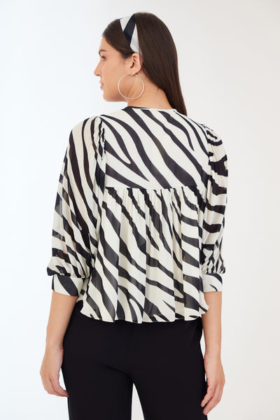 Nikasha Black And White Animal Print Top Indian designer wear online shopping melange singapore