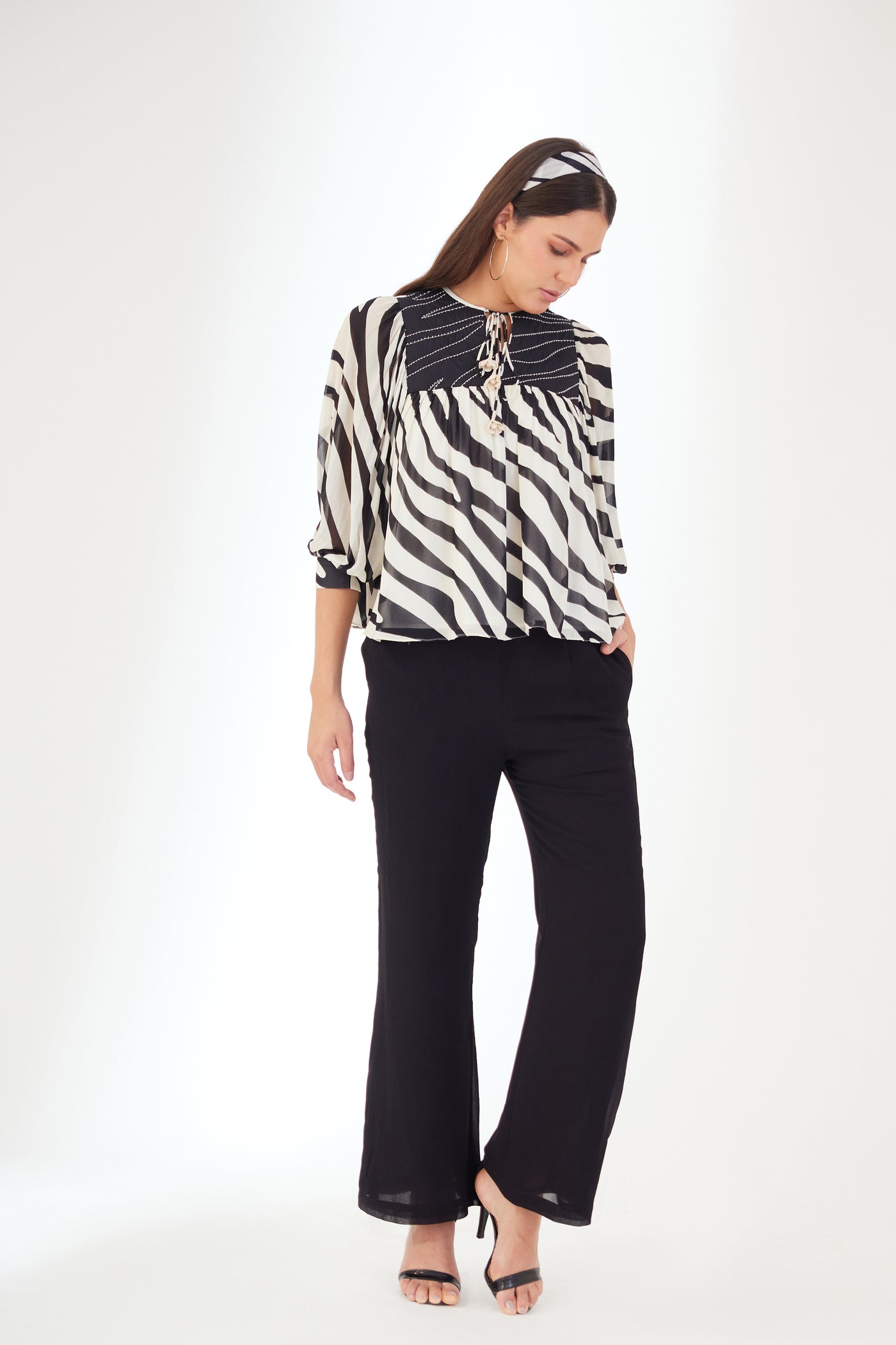 Nikasha Black And White Animal Print Top Indian designer wear online shopping melange singapore