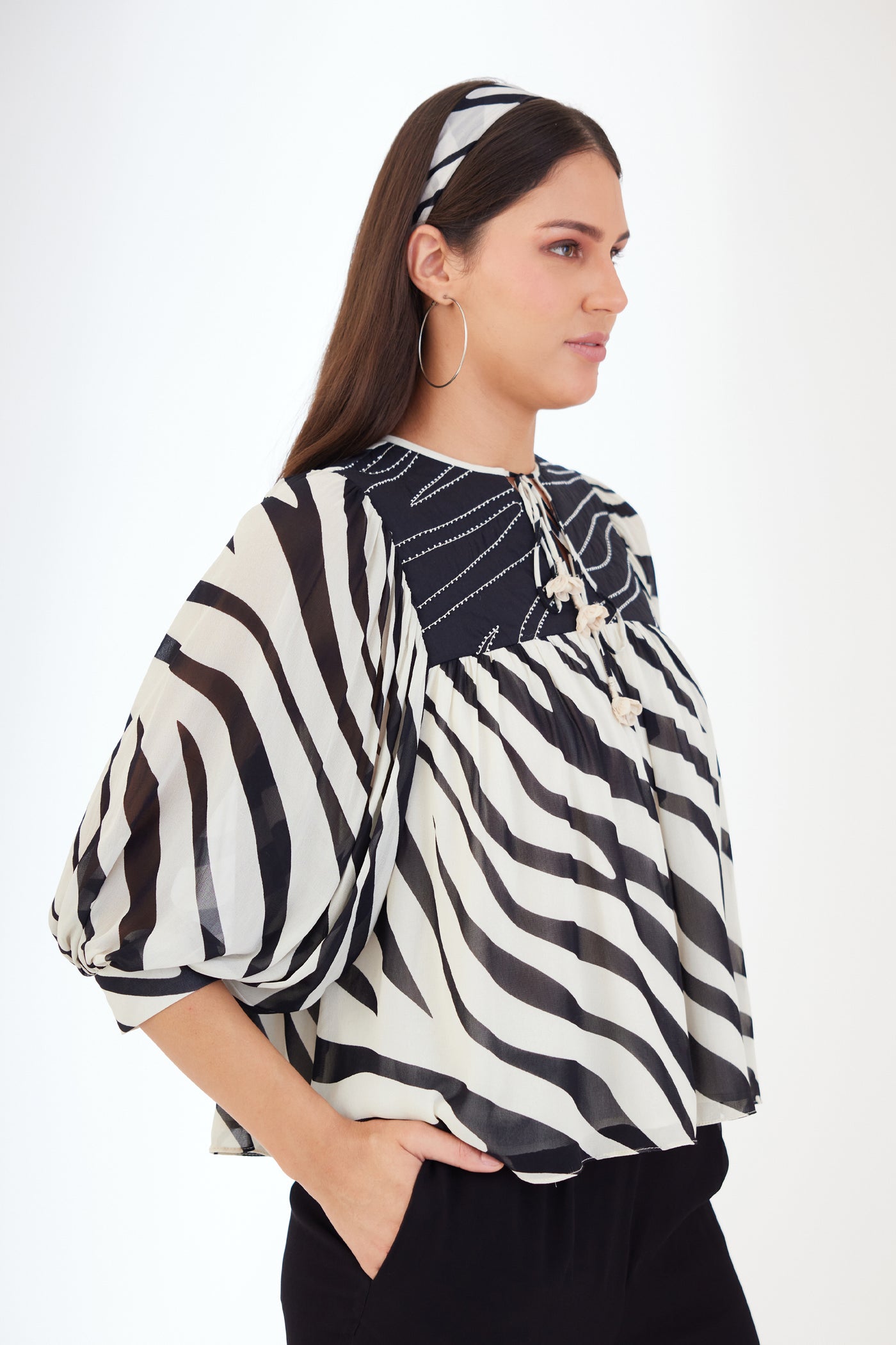 Nikasha Black And White Animal Print Top Indian designer wear online shopping melange singapore