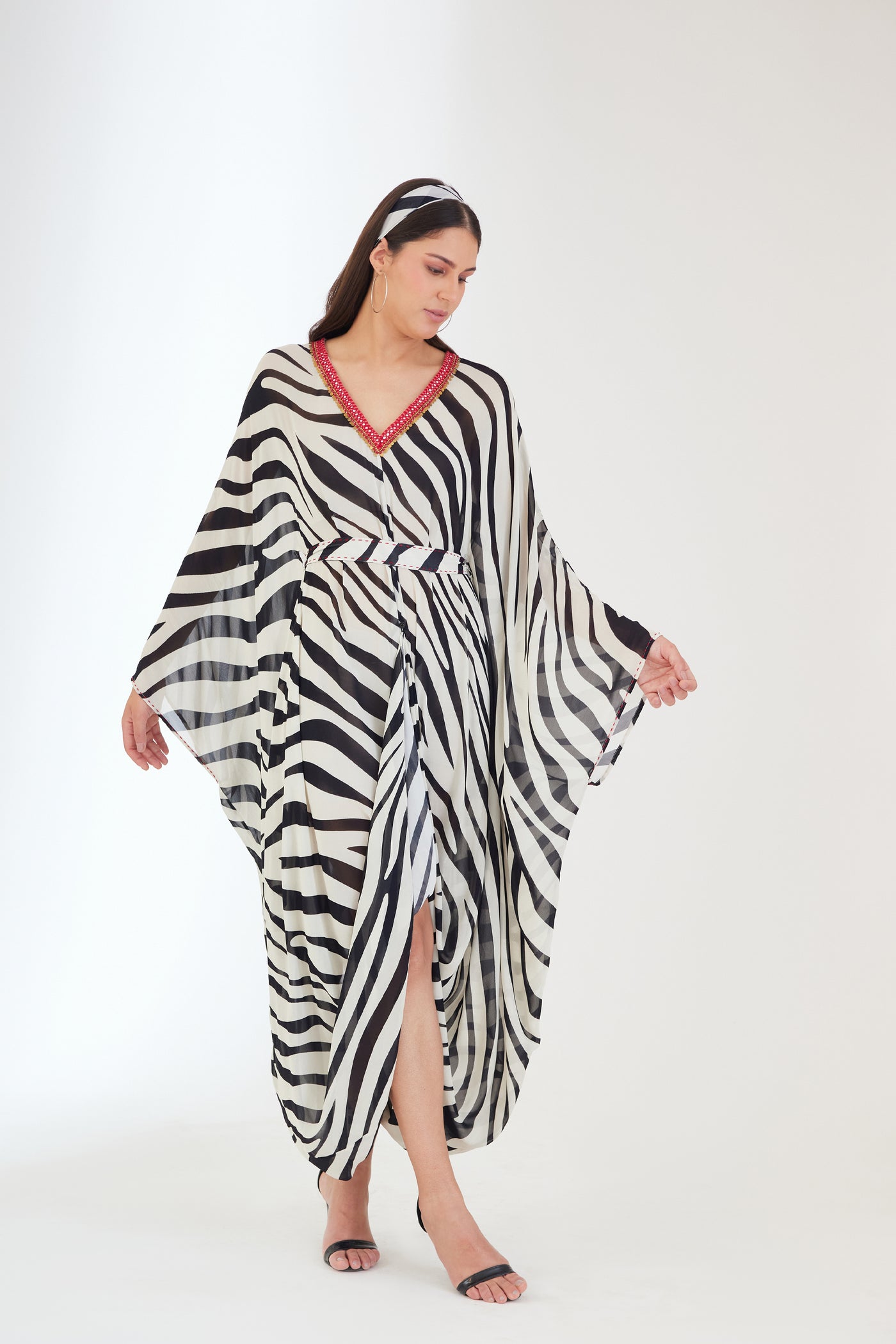 Nikasha Black And White Kaftan Dress Indian designer wear online shopping melange singapore