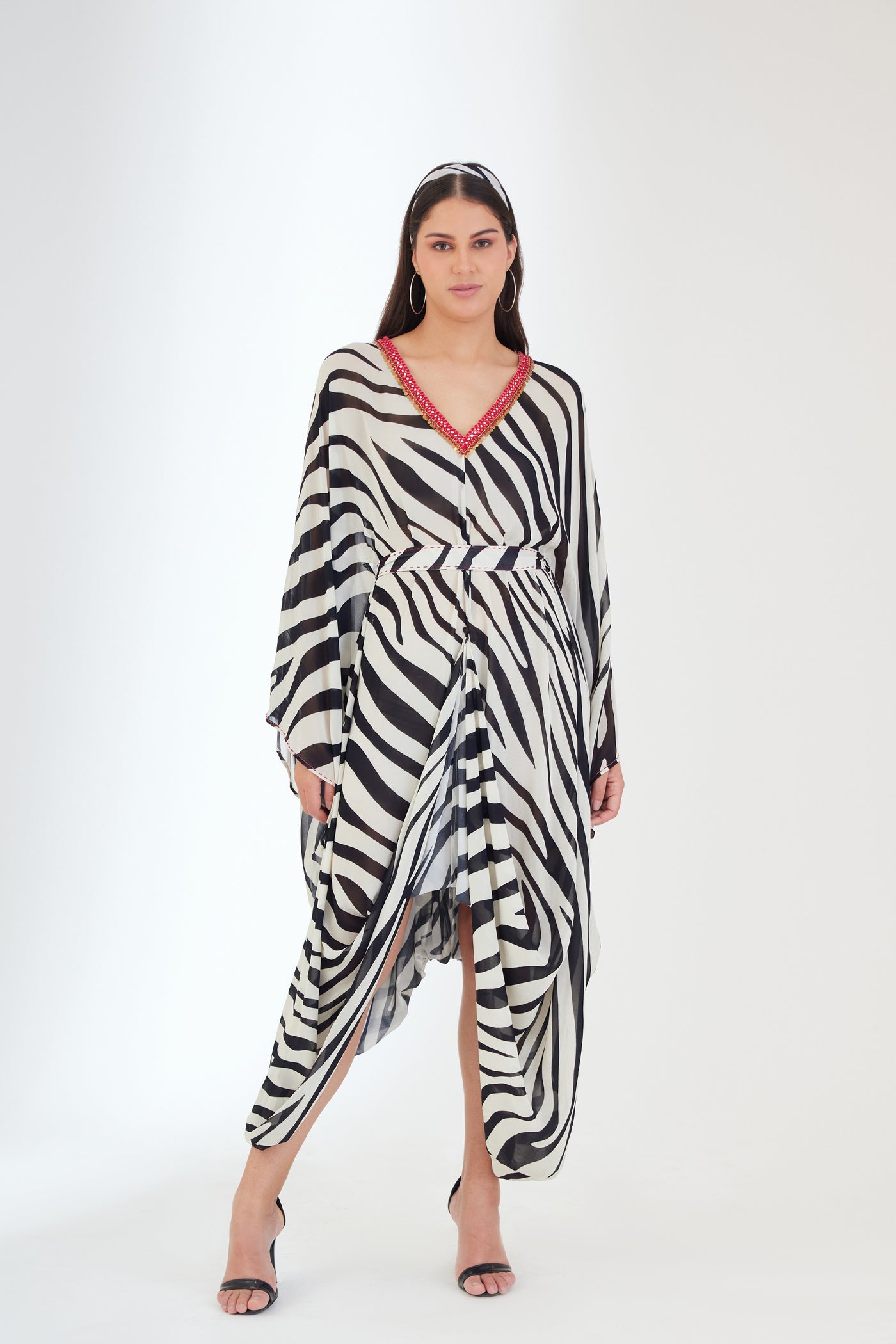 Nikasha Black And White Kaftan Dress Indian designer wear online shopping melange singapore