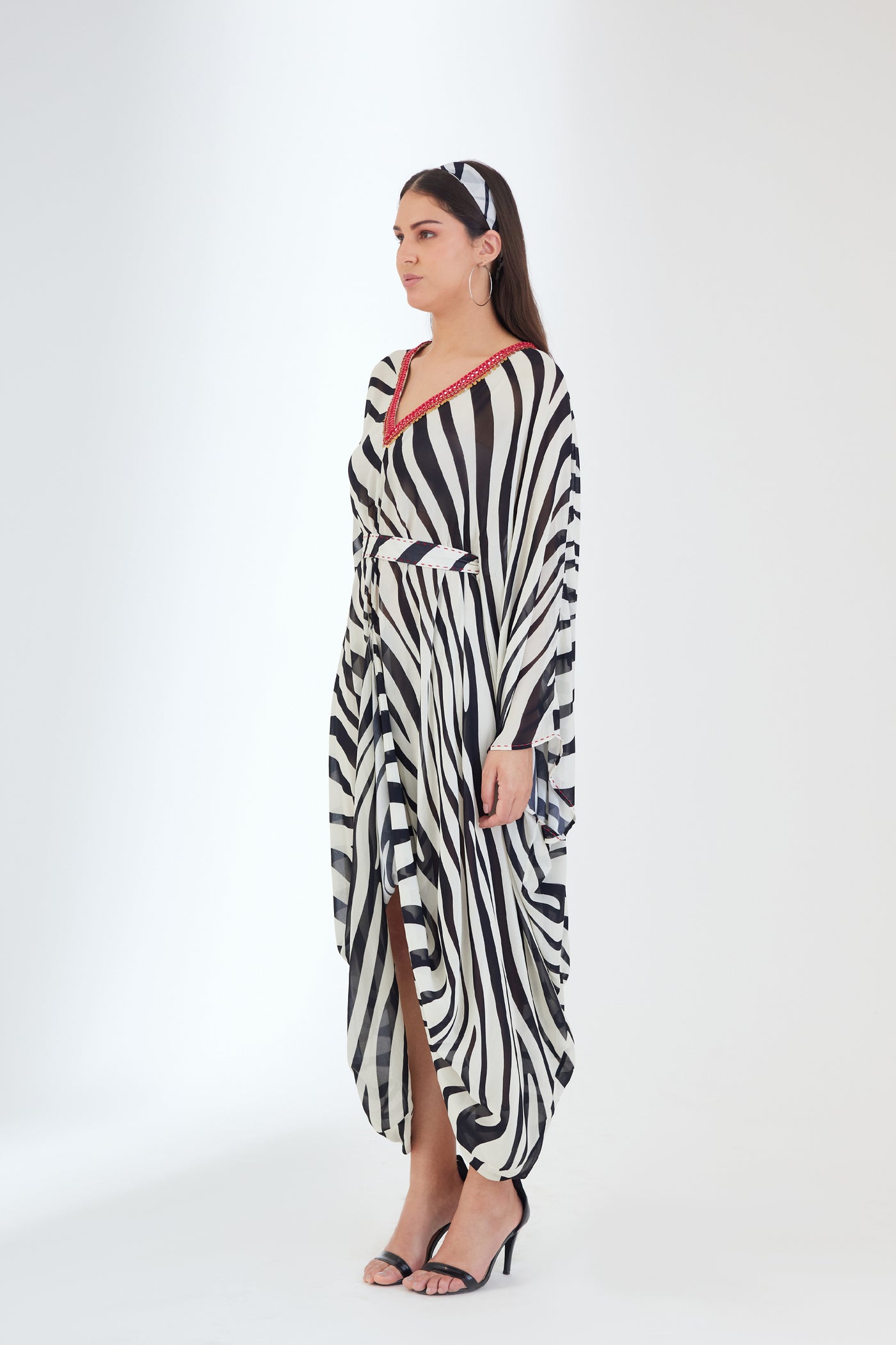 Nikasha Black And White Kaftan Dress Indian designer wear online shopping melange singapore