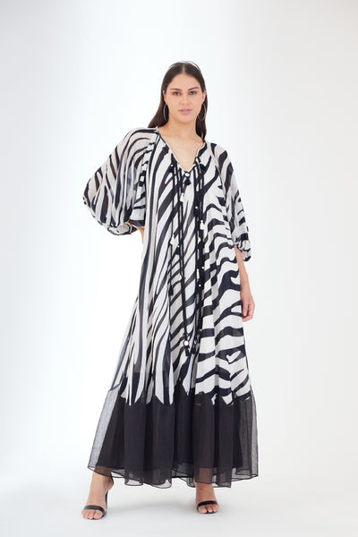 Nikasha Black And White Tassels Maxi Dress designer wear online shopping melange singapore