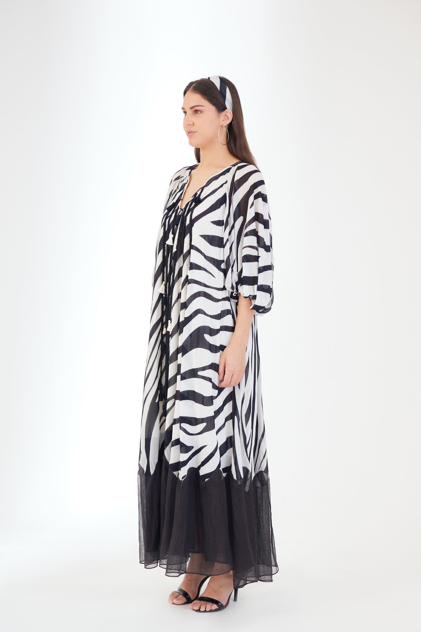 Nikasha Black And White Tassels Maxi Dress designer wear online shopping melange singapore