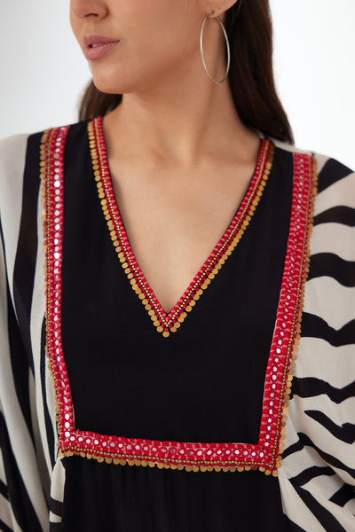 Nikasha Black And White V Neck Dress designer wear online shopping melange singapore