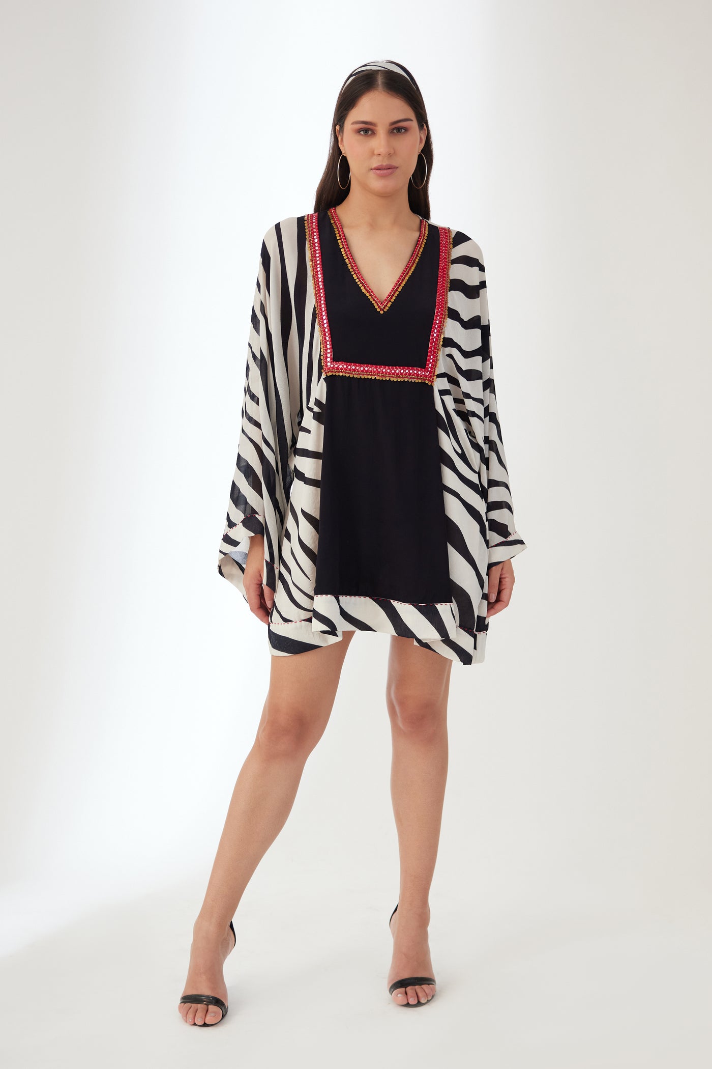 Nikasha Black And White V Neck Dress designer wear online shopping melange singapore