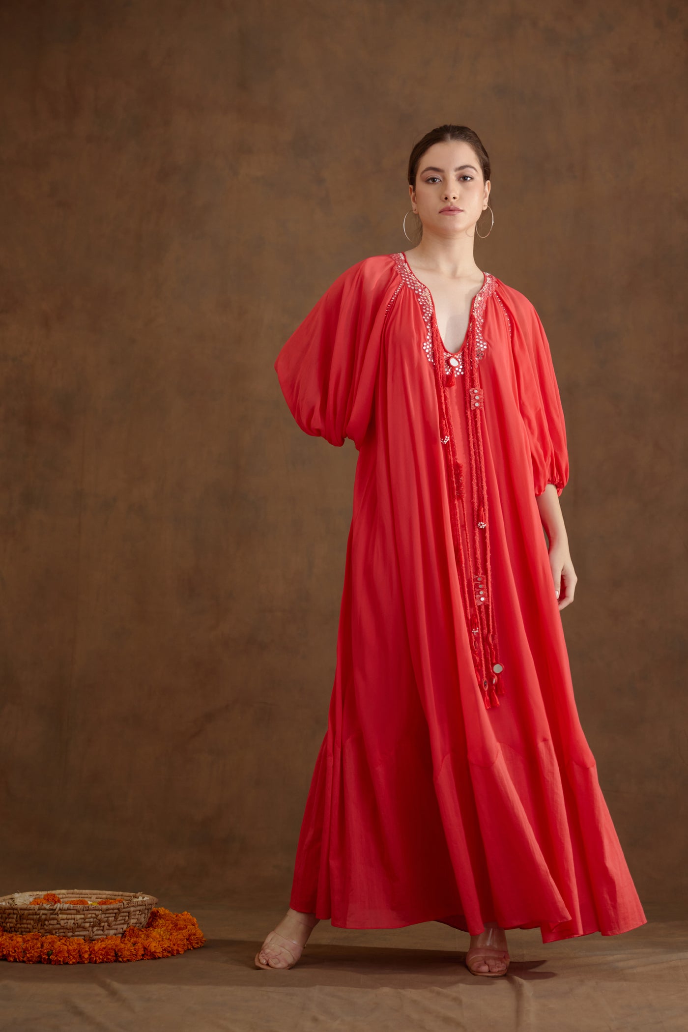 Nikasha Coral Hand Embroidered Maxi Dress Indian designer wear online shopping melange singapore