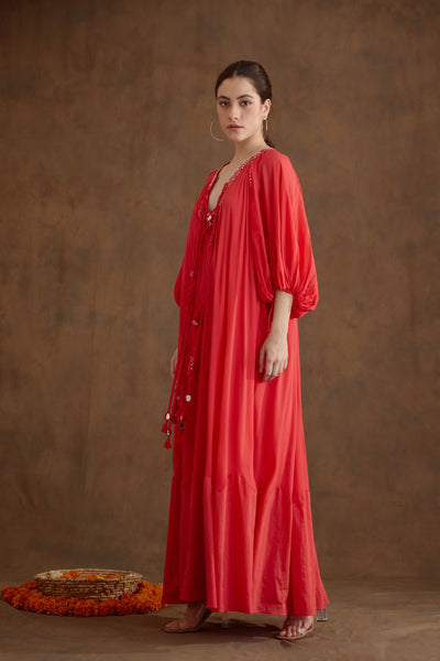 Nikasha Coral Hand Embroidered Maxi Dress Indian designer wear online shopping melange singapore