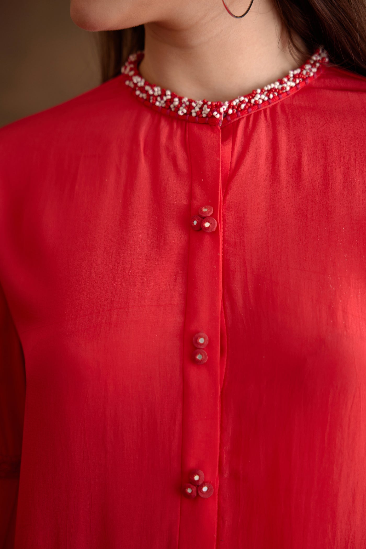 Nikasha Coral Hand Embroidered Shirt Indian designer wear online shopping melange singapore