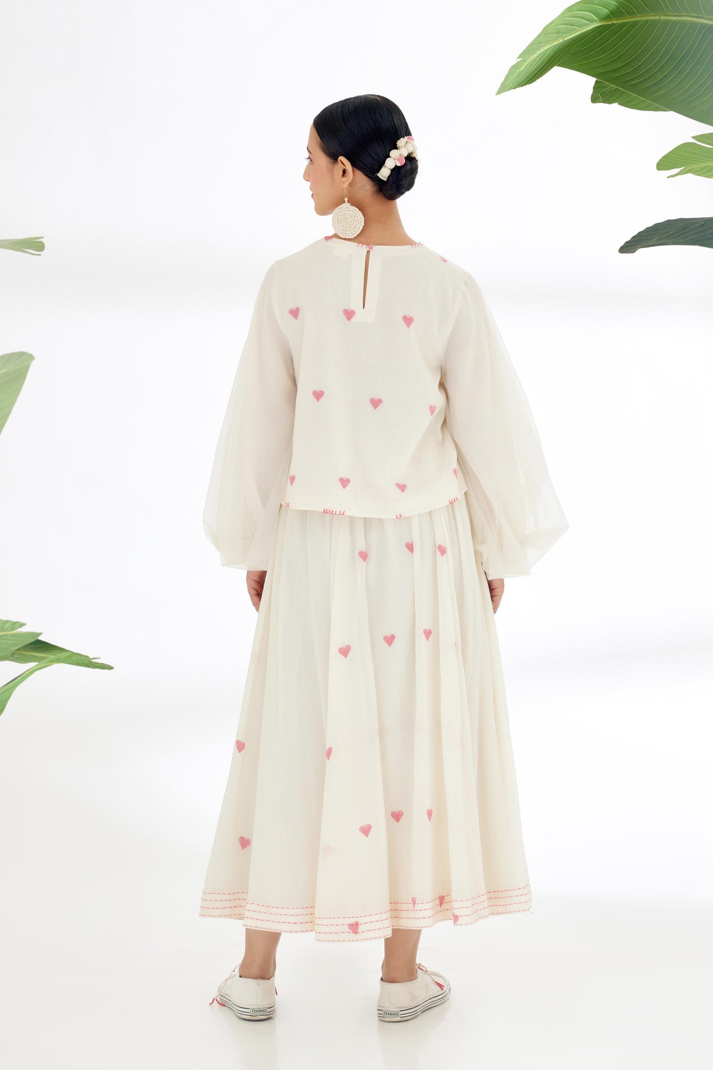 Nikasha Cream Hand Woven Heart Jamdani A-line Skirt Indian designer wear online shopping melange singapore