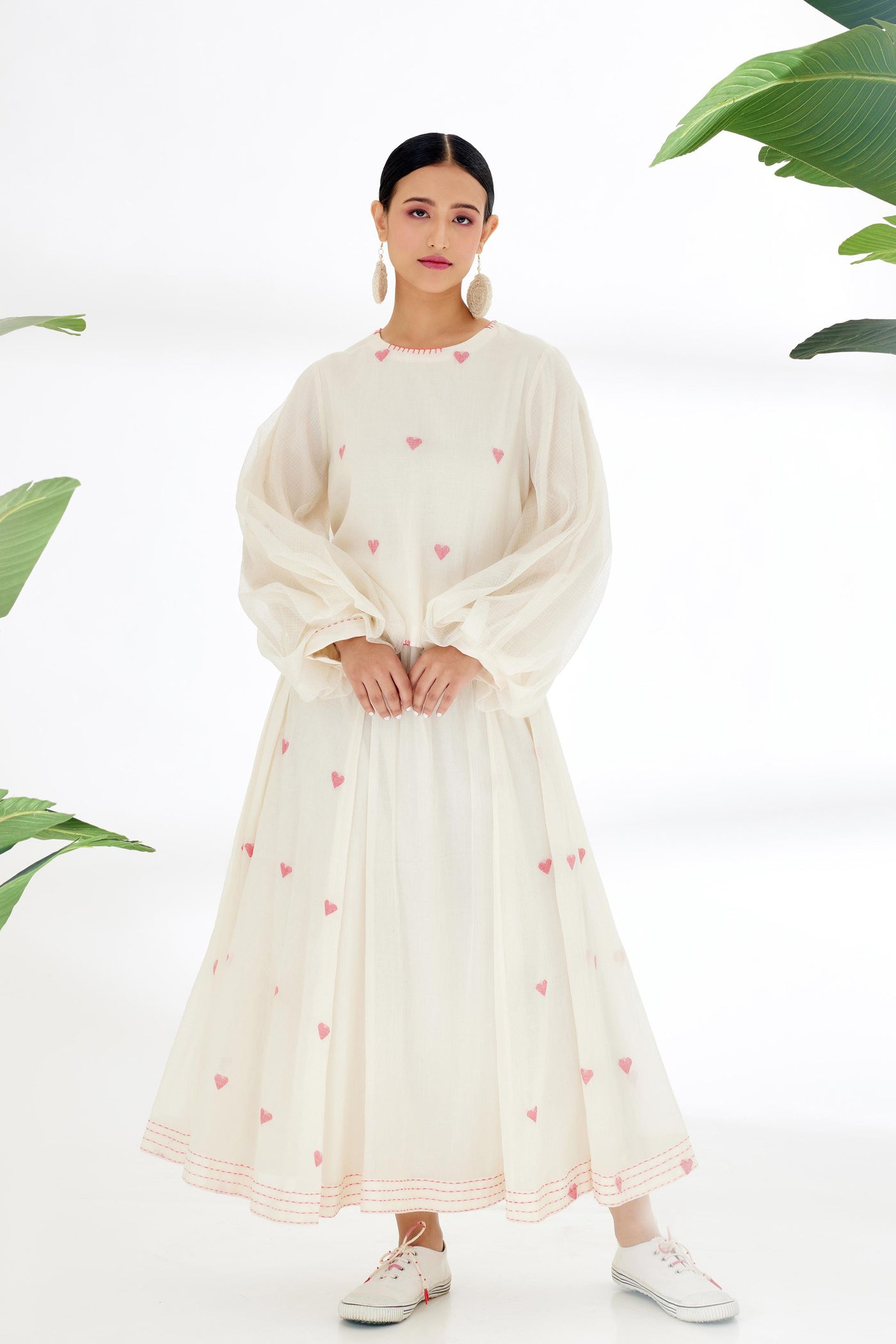 Nikasha Cream Hand Woven Heart Jamdani A-line Skirt Indian designer wear online shopping melange singapore