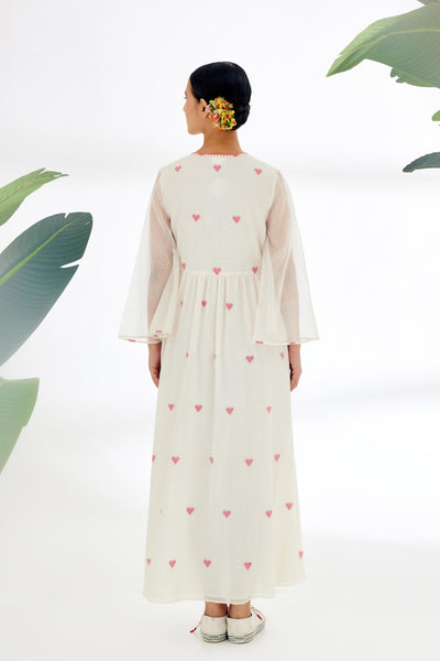 Nikasha Cream Hand Woven Heart Jamdani Dress Indian designer wear online shopping melange singapore