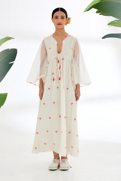 Nikasha Cream Hand Woven Heart Jamdani Dress Indian designer wear online shopping melange singapore