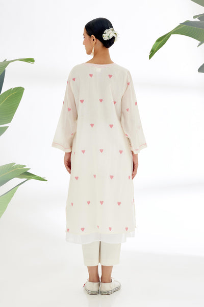 Nikasha Cream Hand Woven Heart Jamdani Tunic Indian designer wear online shopping melange singapore