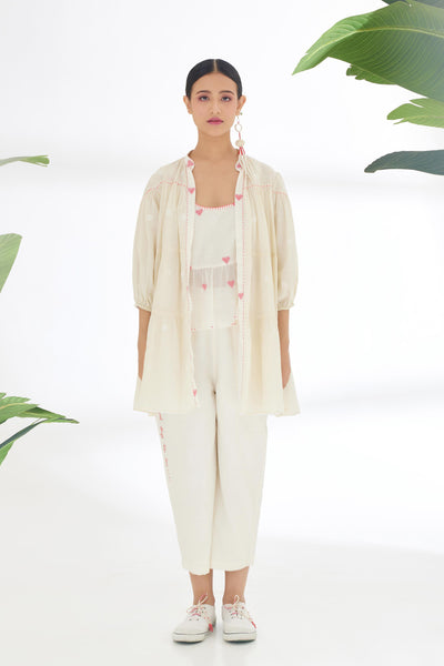 Nikasha Cream Hand Woven Polka Dot Jamdani Reversible Jacket Indian designer wear online shopping melange singapore