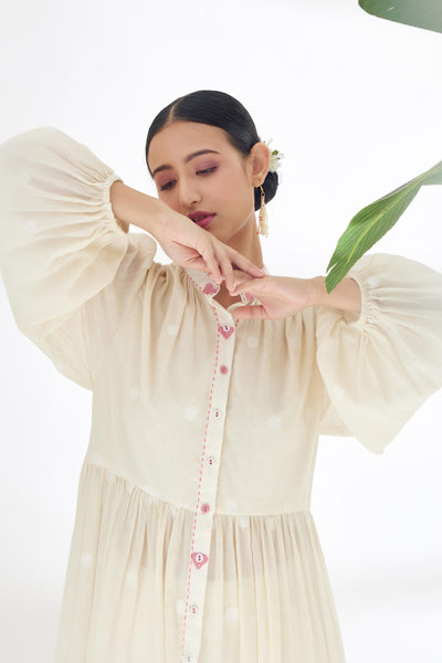 Nikasha Cream Hand Woven Polka Jamdani Overgarment Indian designer wear online shopping melange singapore