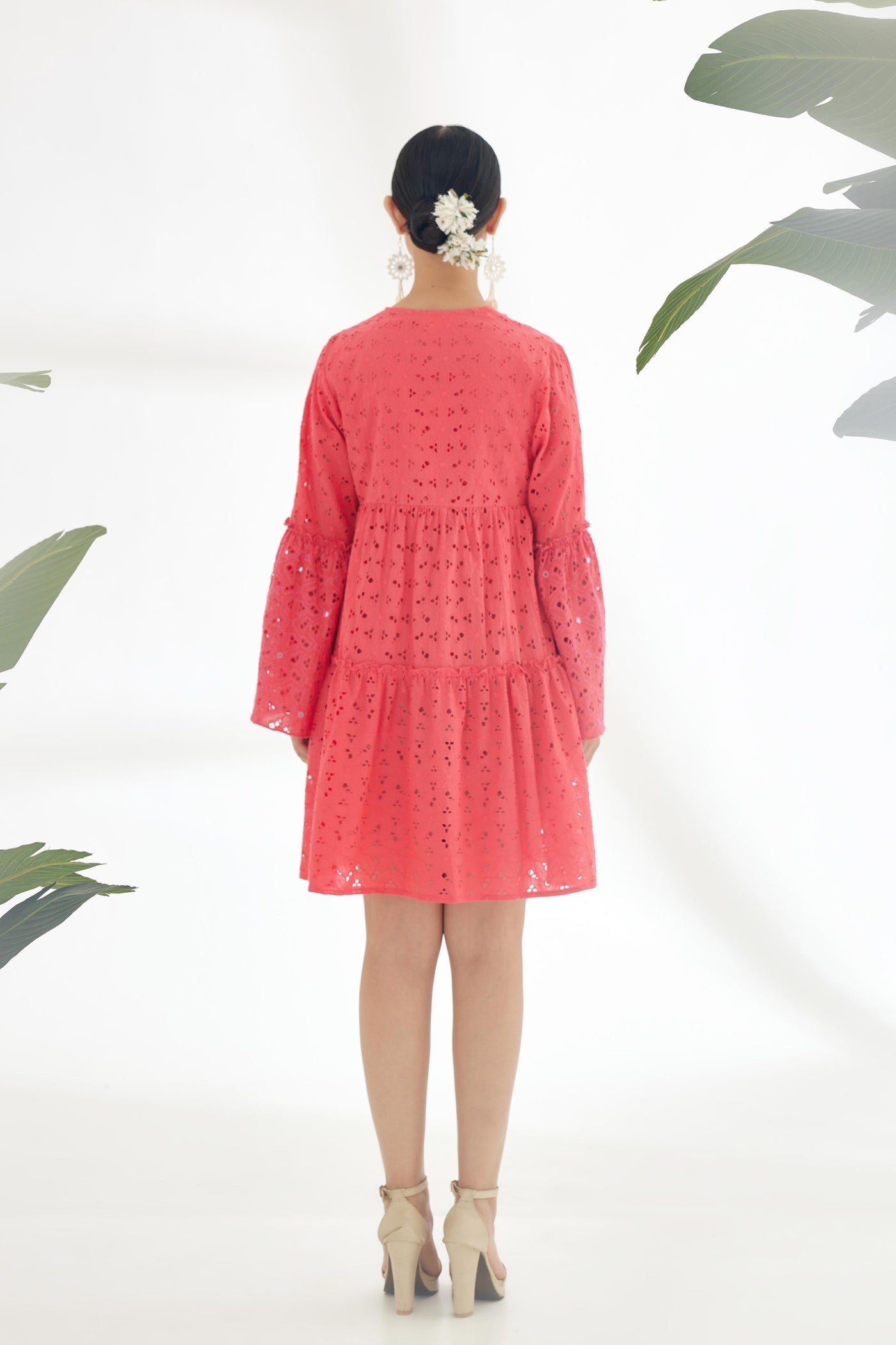 Nikasha Fuchsia Pink Hand Embroidered Mirror Work Short Dress Indian designer wear online shopping melange singapore