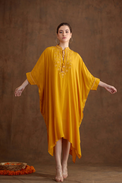 Nikasha Ochre Kaftan Dress Indian designer wear online shopping melange singapore