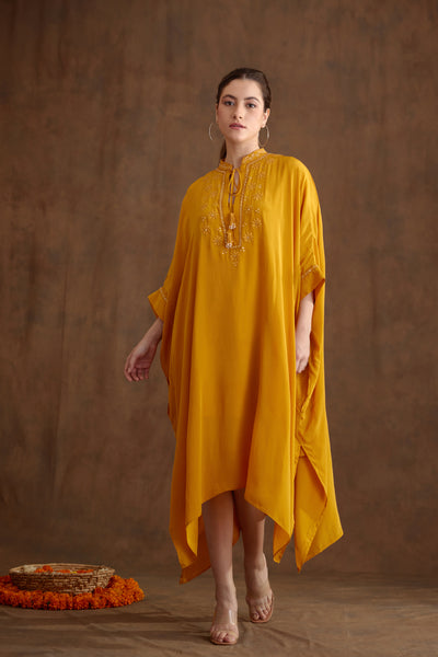 Nikasha Ochre Kaftan Dress Indian designer wear online shopping melange singapore