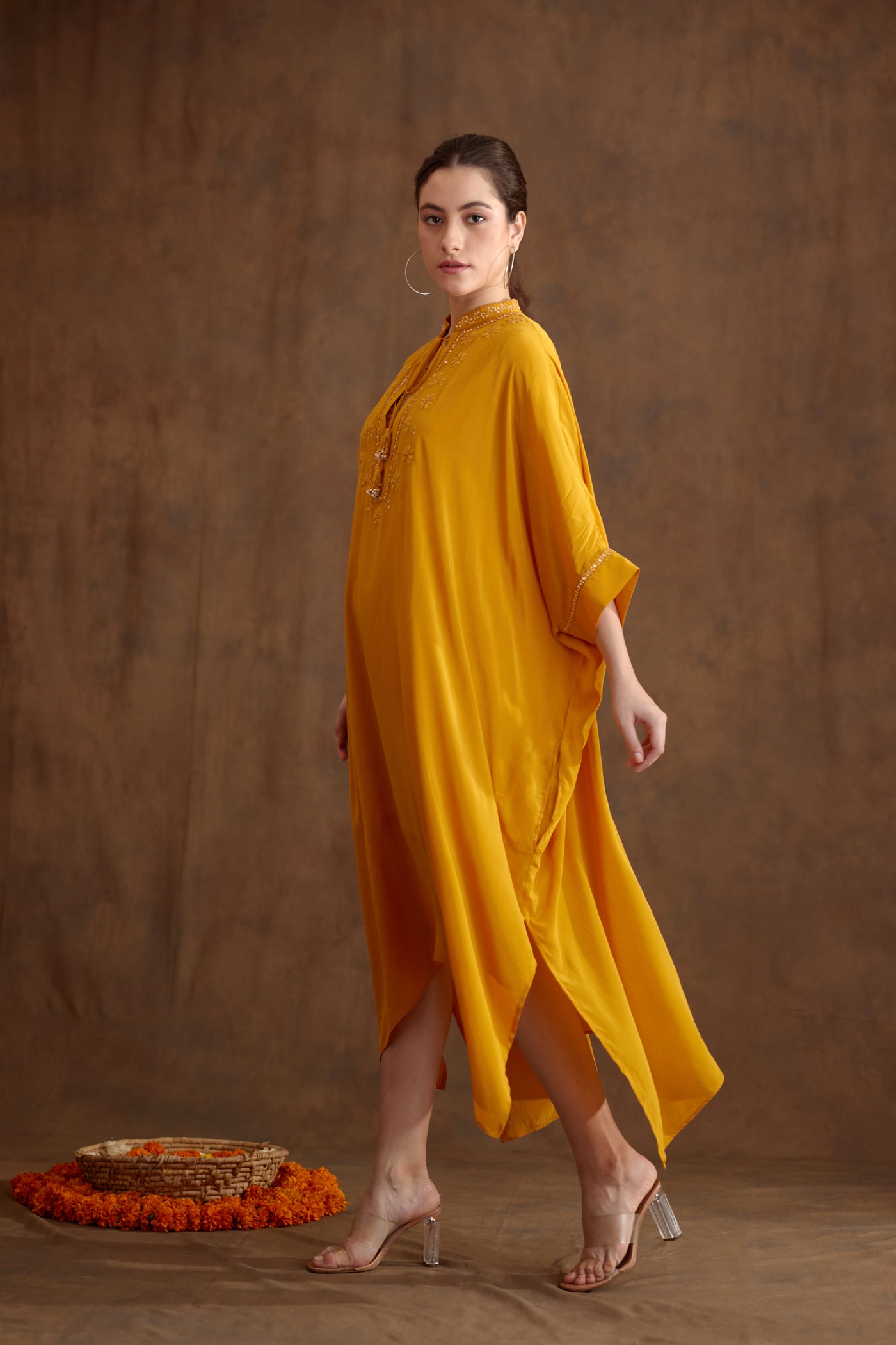 Nikasha Ochre Kaftan Dress Indian designer wear online shopping melange singapore