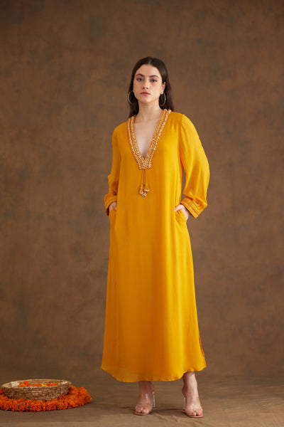 Nikasha Ochre Maxi Dress Indian designer wear online shopping melange singapore