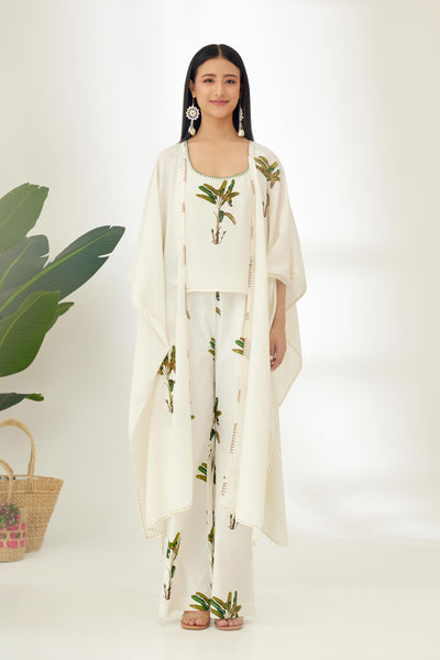 Nikasha Off White Hand Painted Banana Tree Print Overgarment Indian designer wear online shopping melange singapore