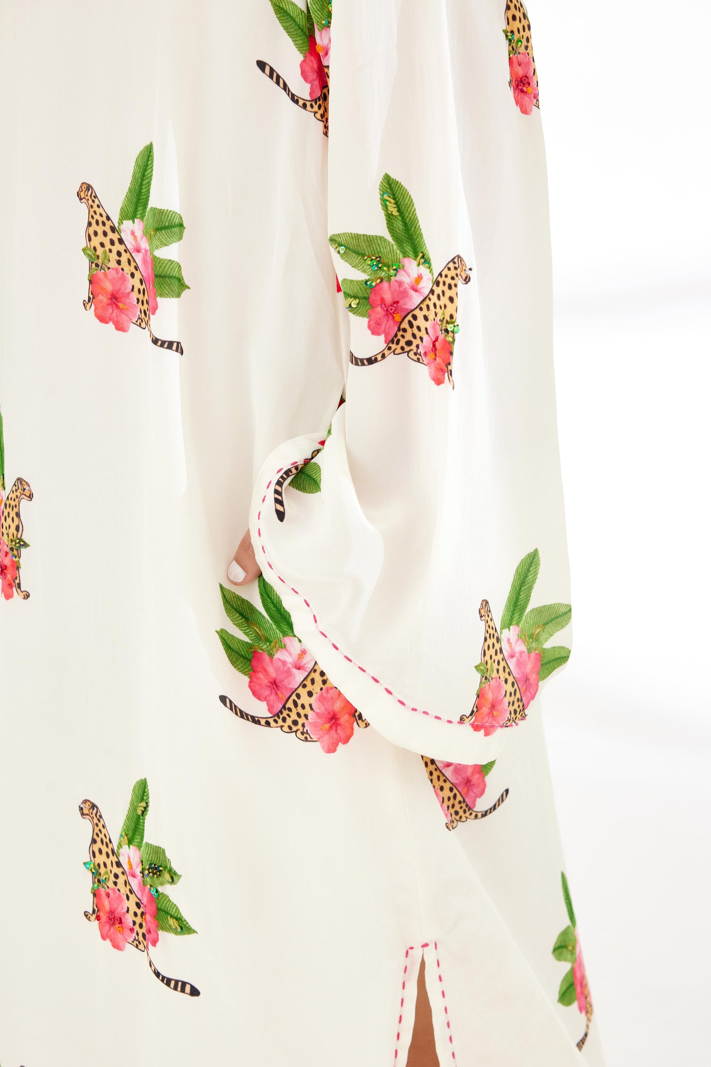 Nikasha Off White Hand Painted Cheetah Print Kaftan Dress Indian designer wear online shopping melange singapore