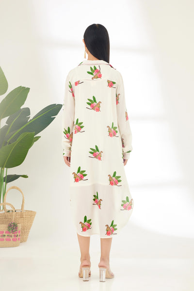 Nikasha Off White Hand Painted Cheetah Print Shirt Dress Indian designer wear online shopping melange singapore