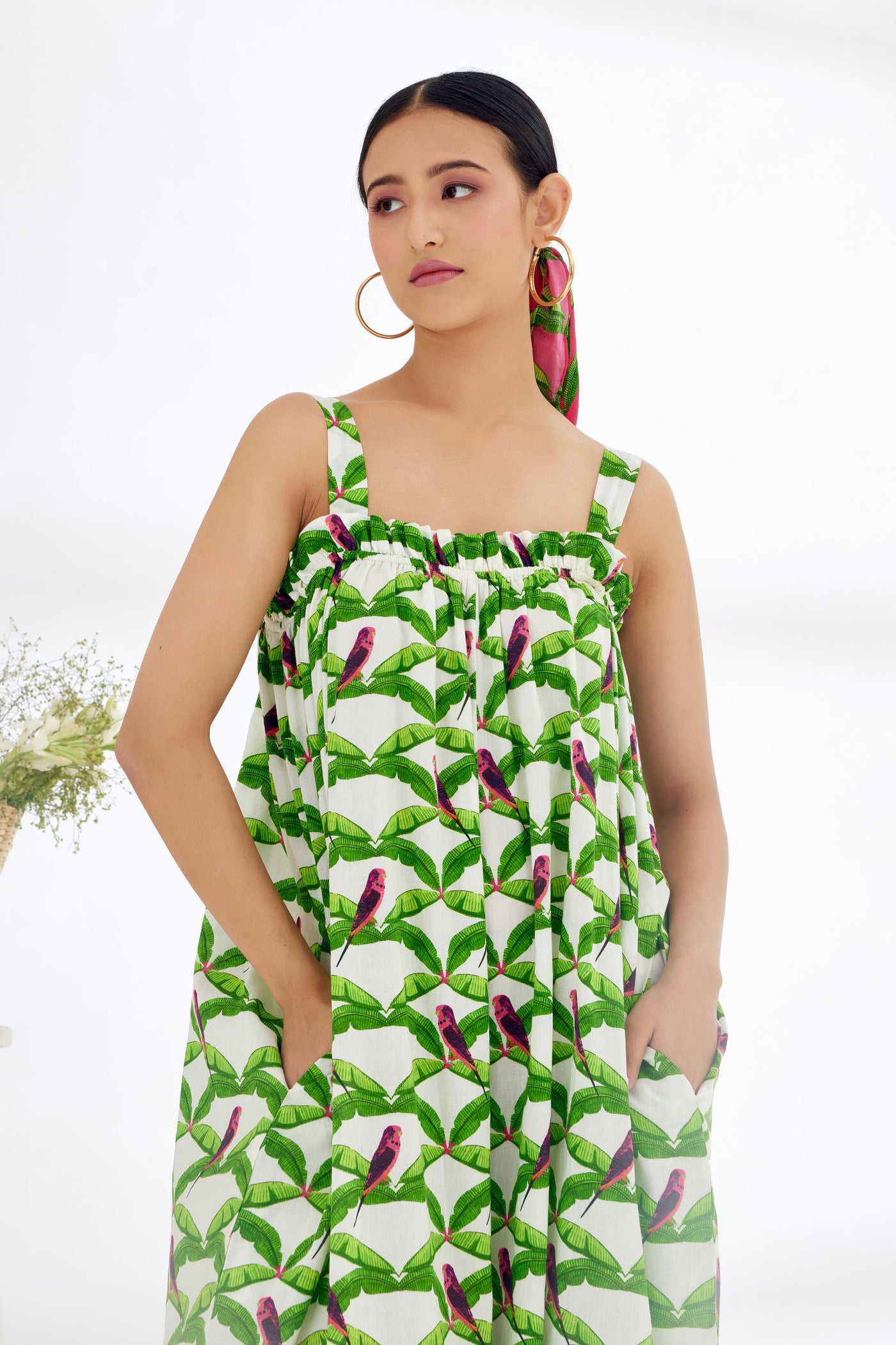 Nikasha Off White Hand Painted Parakeet Print Jumpsuit Indian designer wear online shopping melange singapore