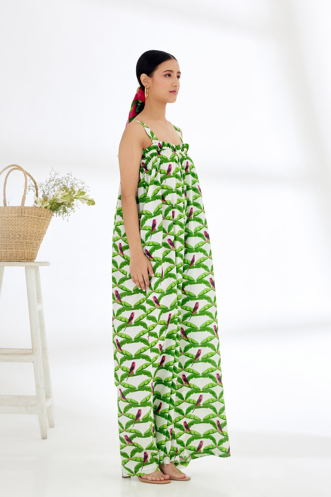 Nikasha Off White Hand Painted Parakeet Print Jumpsuit Indian designer wear online shopping melange singapore