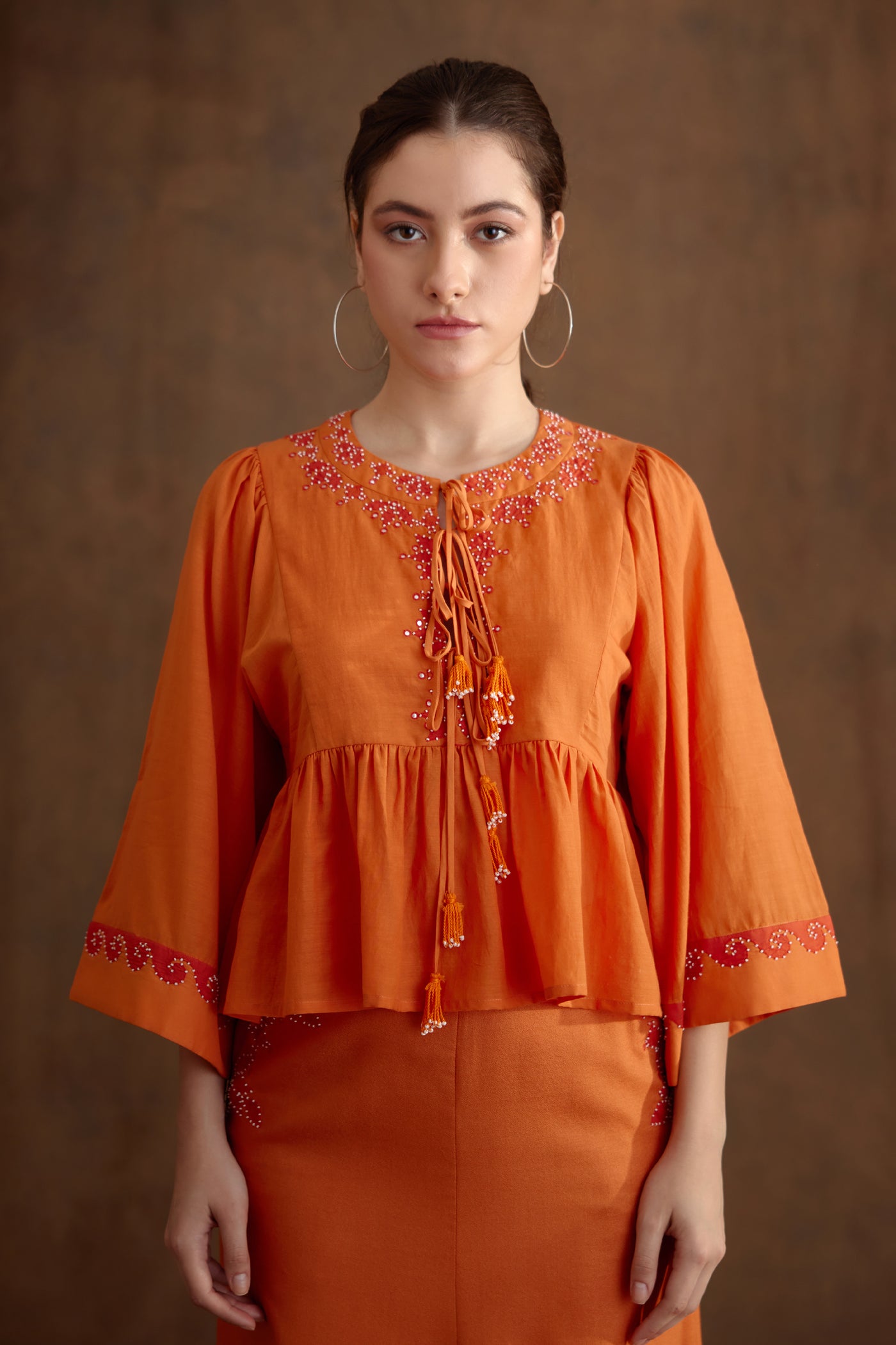 Nikasha Saffron Applique Embroidered Co Ord Sets Indian designer wear online shopping melange singapore