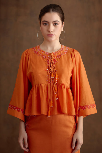 Nikasha Saffron Applique Embroidered Top Indian designer wear online shopping melange singapore