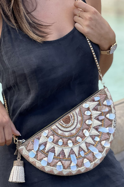 Nomada Accessories Totec Shell Clutch Nude Pink Indian designer wear online shopping melange singapore